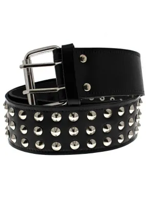 3-Row Conical Studded Black Leather Belt - Kane