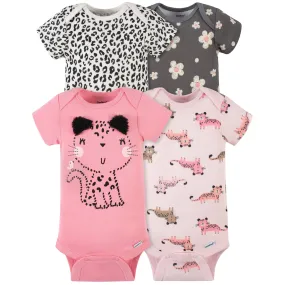 4-Pack Baby Girls Leopard Short Sleeve Onesies Bodysuits