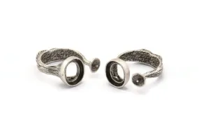 Adjustable Ring Settings, 2 Antique Silver Plated Adjustable Rings with 2 Stone Settings - Pad Size 10x12mm N0133 H0302