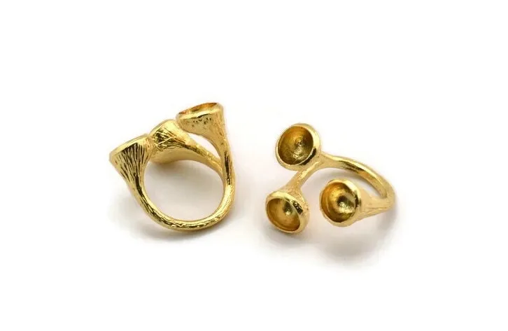 Adjustable Ring Settings - Gold Plated Brass Adjustable Ring with 3 Stone Setting - Pad Size 8mm N0349