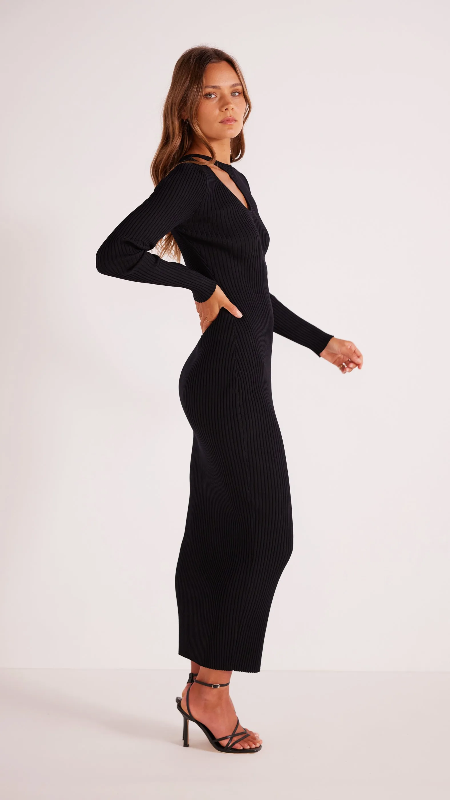 Amber Cut Out Knit Midi Dress Black