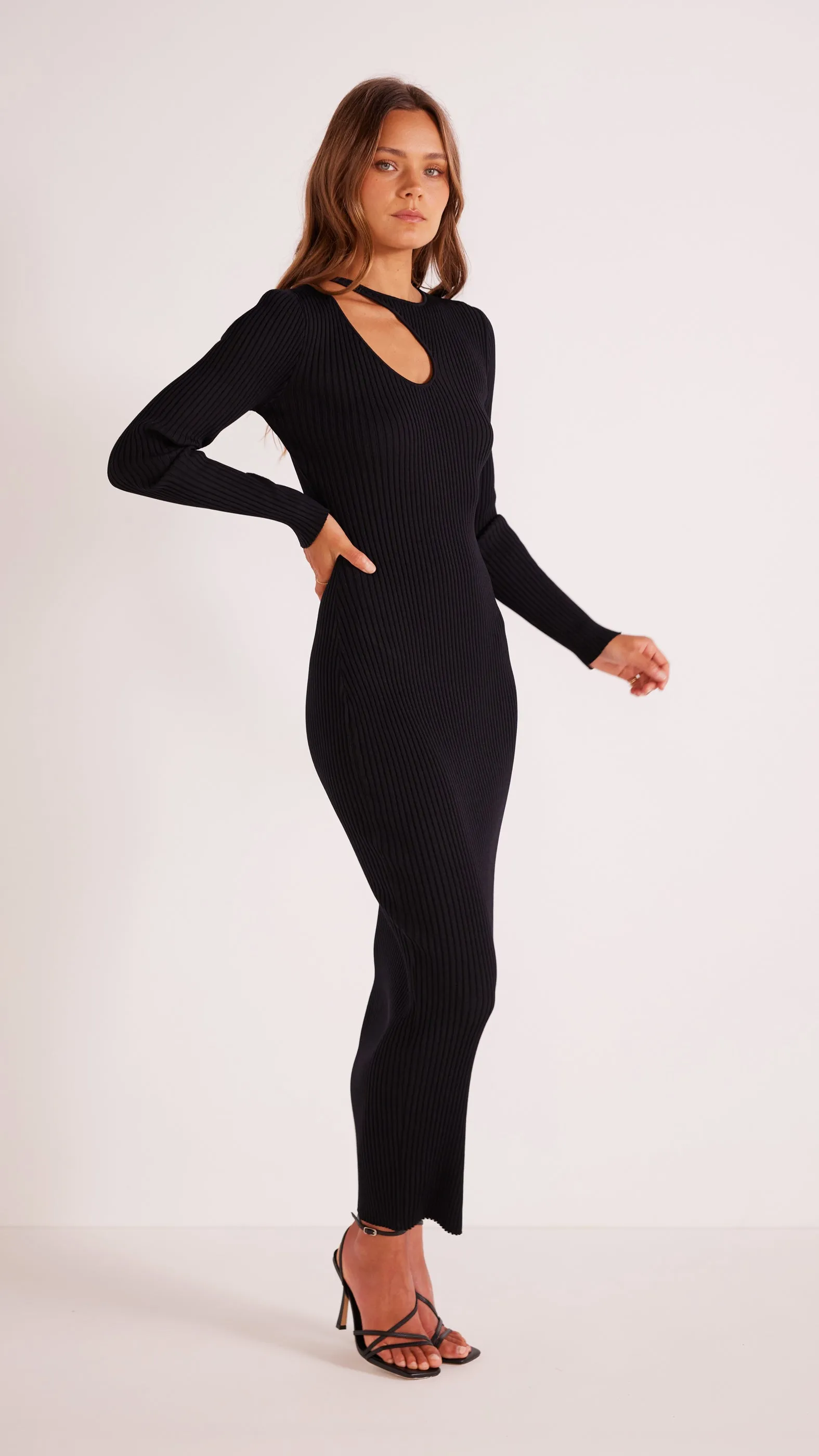 Amber Cut Out Knit Midi Dress Black