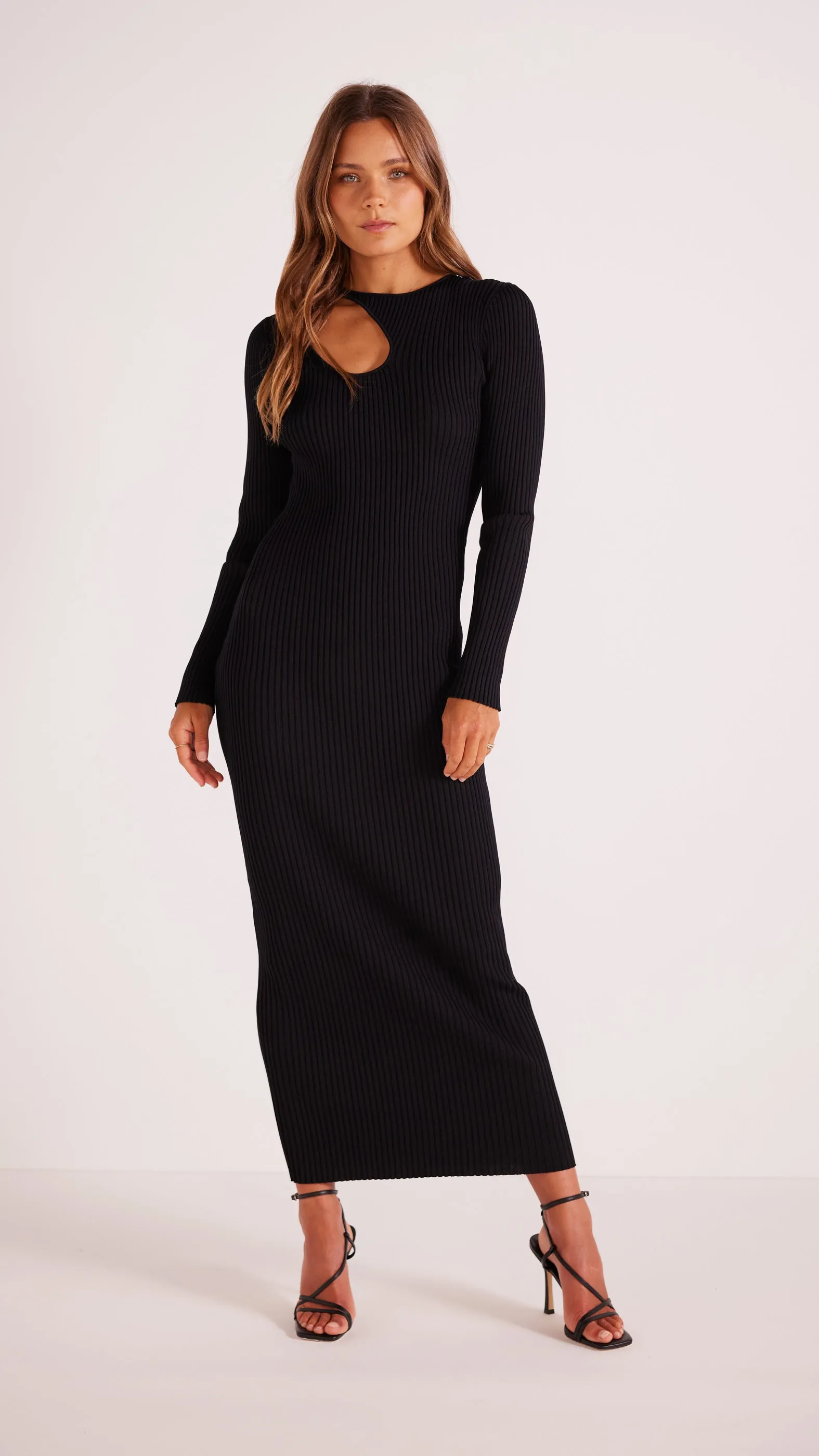 Amber Cut Out Knit Midi Dress Black