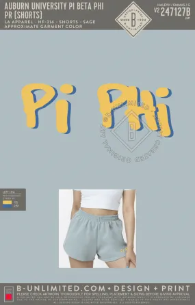 Auburn University Pi Beta Phi - PR (shorts) - LA Apparel - HF314GD - Womens Short - Sage