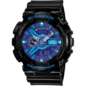 CASIO G-SHOCK DAY-DATE BLACK RUBBER STRAP BLUE/PURPLE DIAL MEN WATCH GA-110HC-1AJF