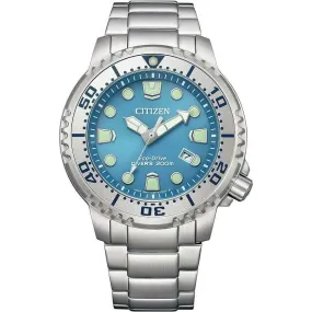 CITIZEN PROMASTER ECO DRIVE DIVER ICE BLUE & SILVER MEN WATCH BN0165-55L