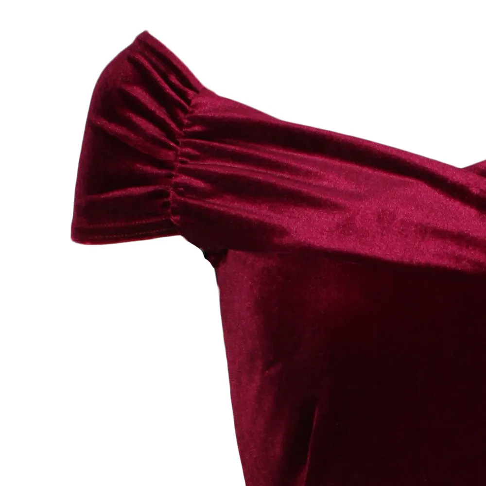 Claret Wine Red Velour Cap Sleeve Crossover Top Bardot Wiggle Dress