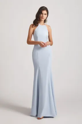 Halter Criss Cross Back Blue Long Bridesmaid Dresses (AF0139)