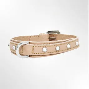 Hundehalsband Leder Silber Edition mit Strasssteinen Beige Champagne