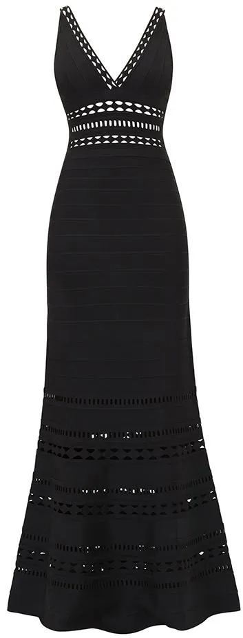 'Nuria' Cut-out Long Bandage Dress in Black