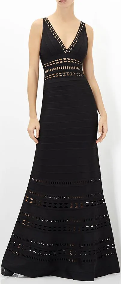 'Nuria' Cut-out Long Bandage Dress in Black