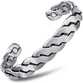 Rugged Twist Magnetic Therapy Bracelet Silver Bangle