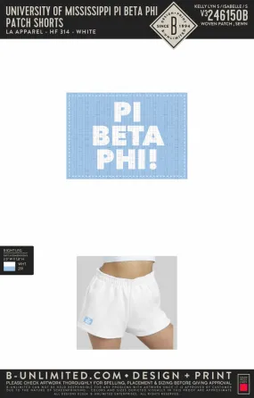 University of Mississippi Pi Beta Phi - Patch Shorts - LA Apparel - HF-314 - White